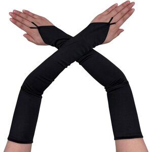 Women's Stretchy Black Long Satin Fabric Gloves Elbow Length Opera Party Prom